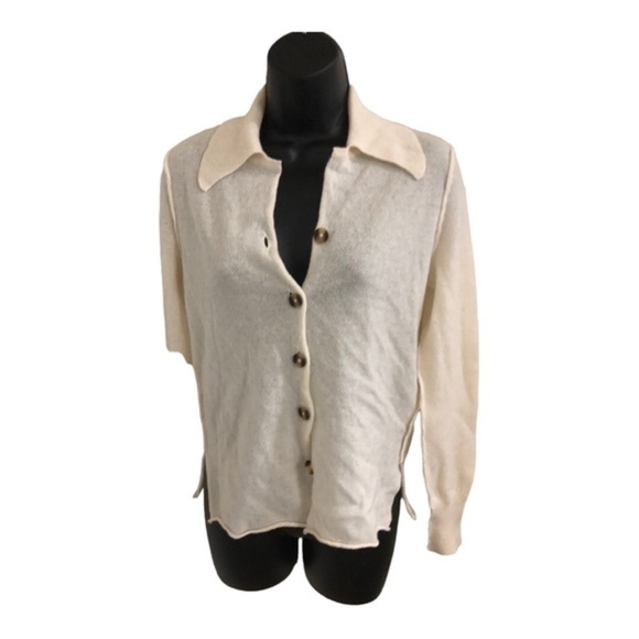 Free People paloma‎ cream 100% cashmere button front grandpa slouchy cardigan XS - Picture 5 of 14